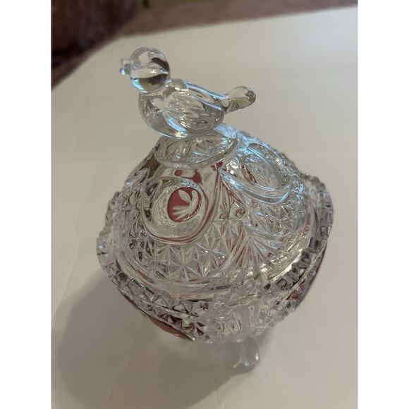Vintage Hofbauer 4” Crystal Red Byrdes Bird Covered‎ Sawtooth Candy Dish Footed - Picture 5 of 9